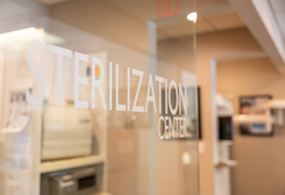 Glass wall that reads sterilization center